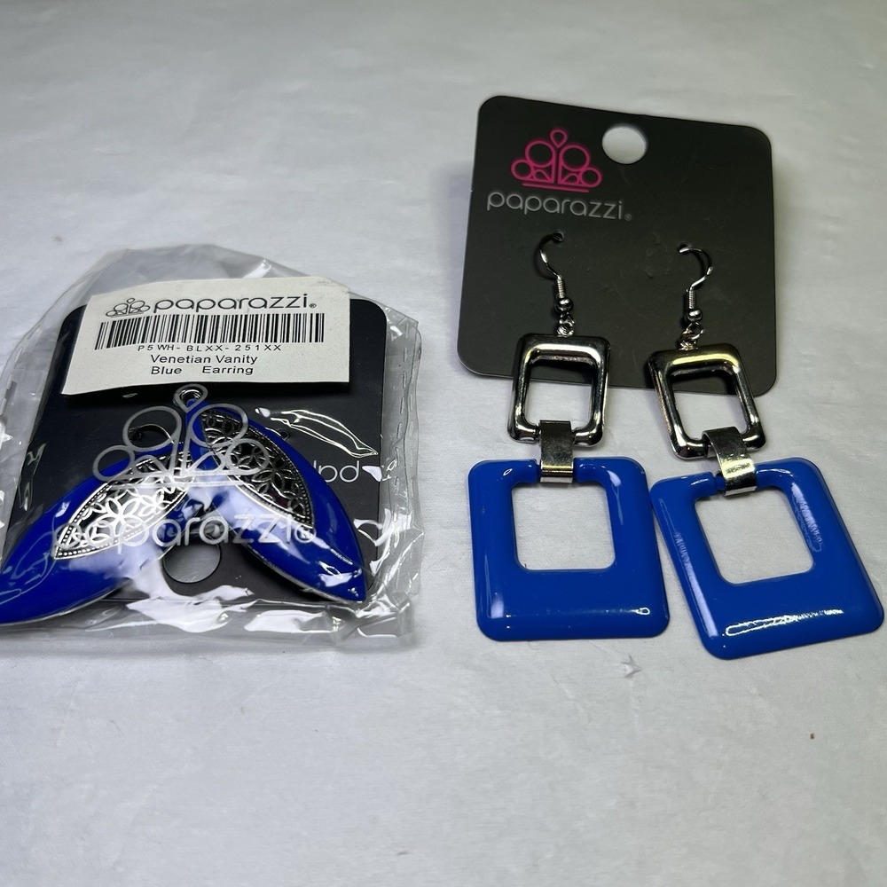 Paparazzi Jewelry Lot of 2 New Earrings Venetian Vanity Blue